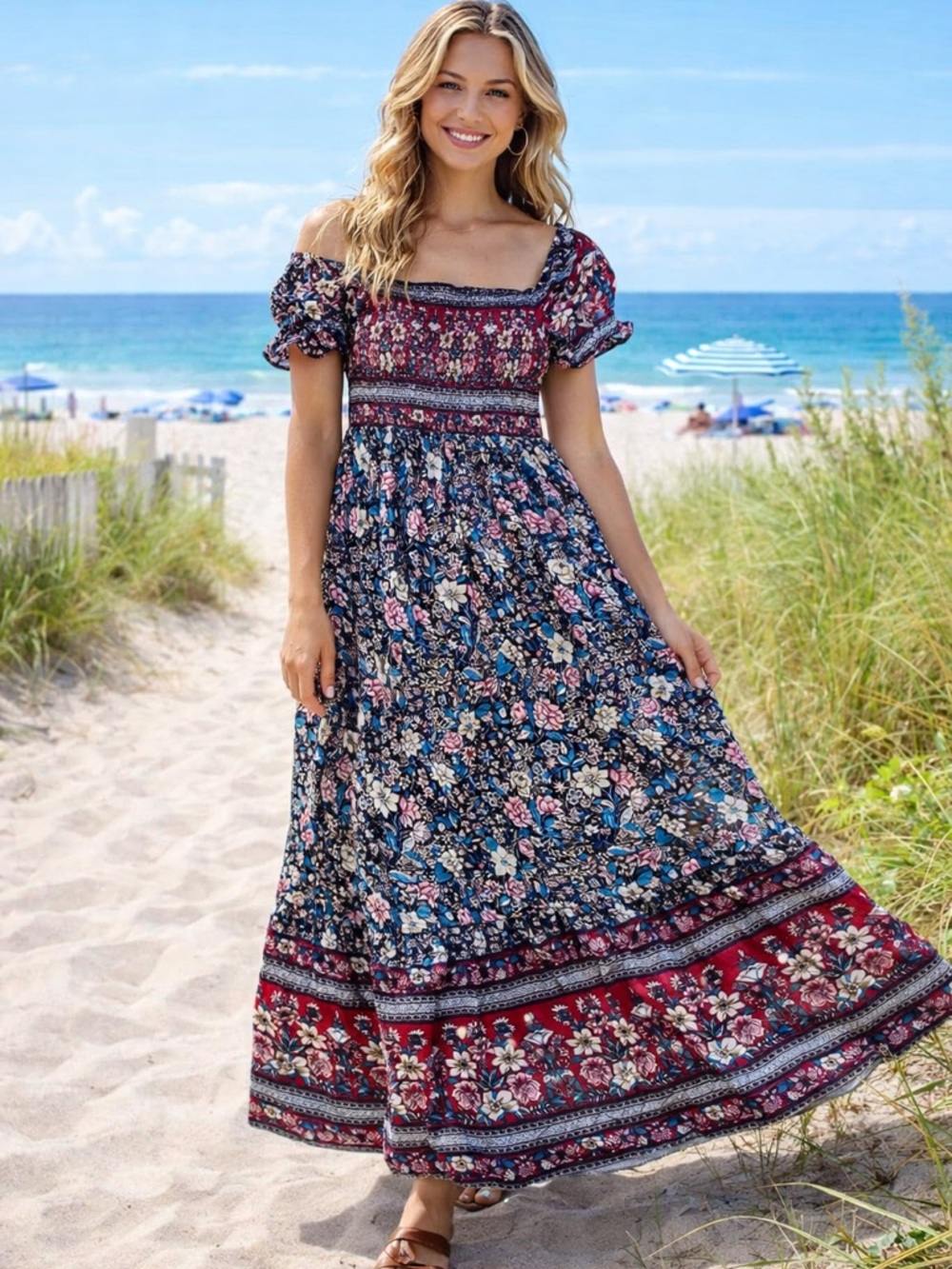 Boho Floral Maxi Dress  Off Shoulder Cottagecore Summer✨